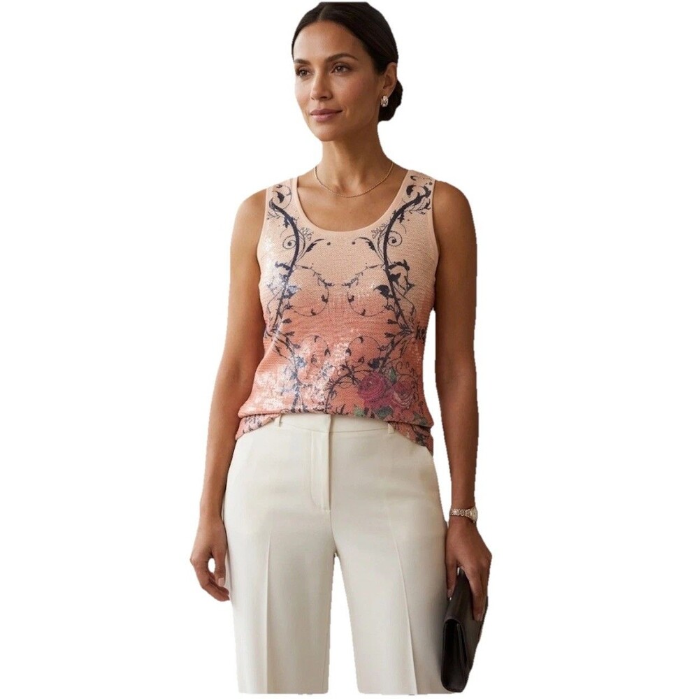 Roper Western Floral Vines Tank Top Sequins Size Large New